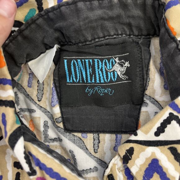 Vintage Lone Roo by Roper Western Shirt Long Sleeve Geometric Print FS Charity - Picture 7 of 12